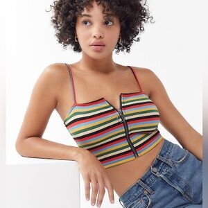 Urban Outfitters Top S NWOT Ciara Zip-Front Cropped Small Stripped Stretchy